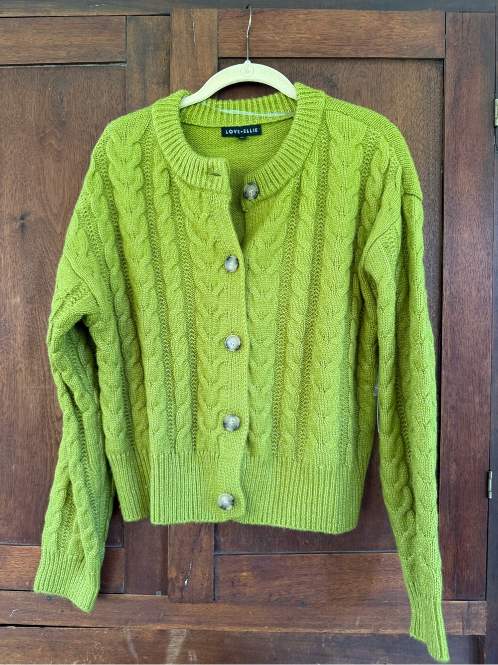 Love+Ellie Cable-Knit Button Cardigan in Lime Green